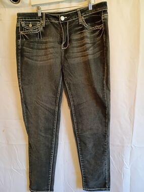 Jack David Premium DenimWomen's Faded Black Skinny Jeans with Contrast Stitching